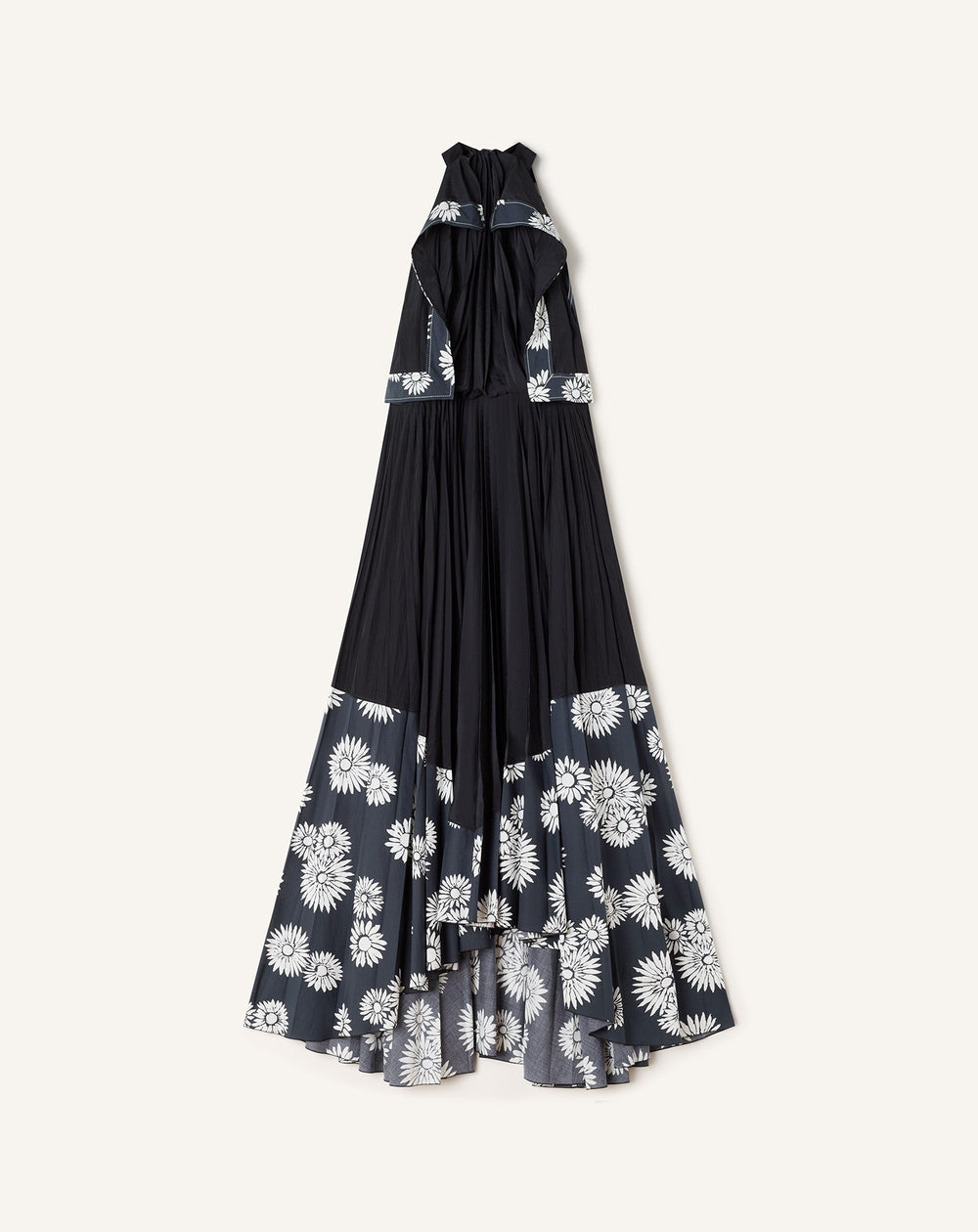 Robe Plissée En Charmeuse Et Coton Imprimé Black | Lanvin Women