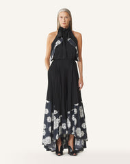 Robe Plissée En Charmeuse Et Coton Imprimé Black | Lanvin Women