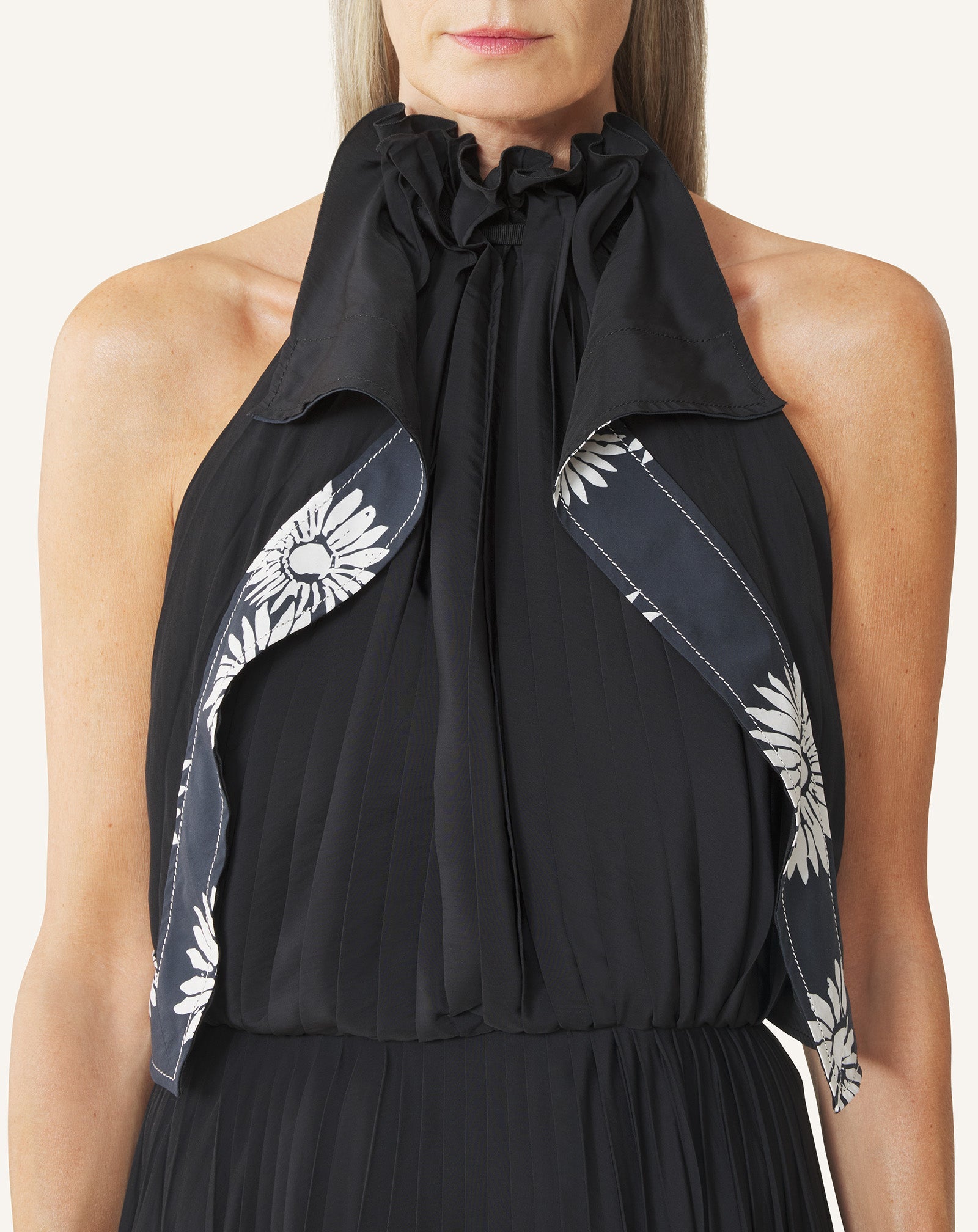 Robe Plissée En Charmeuse Et Coton Imprimé Black | Lanvin Women