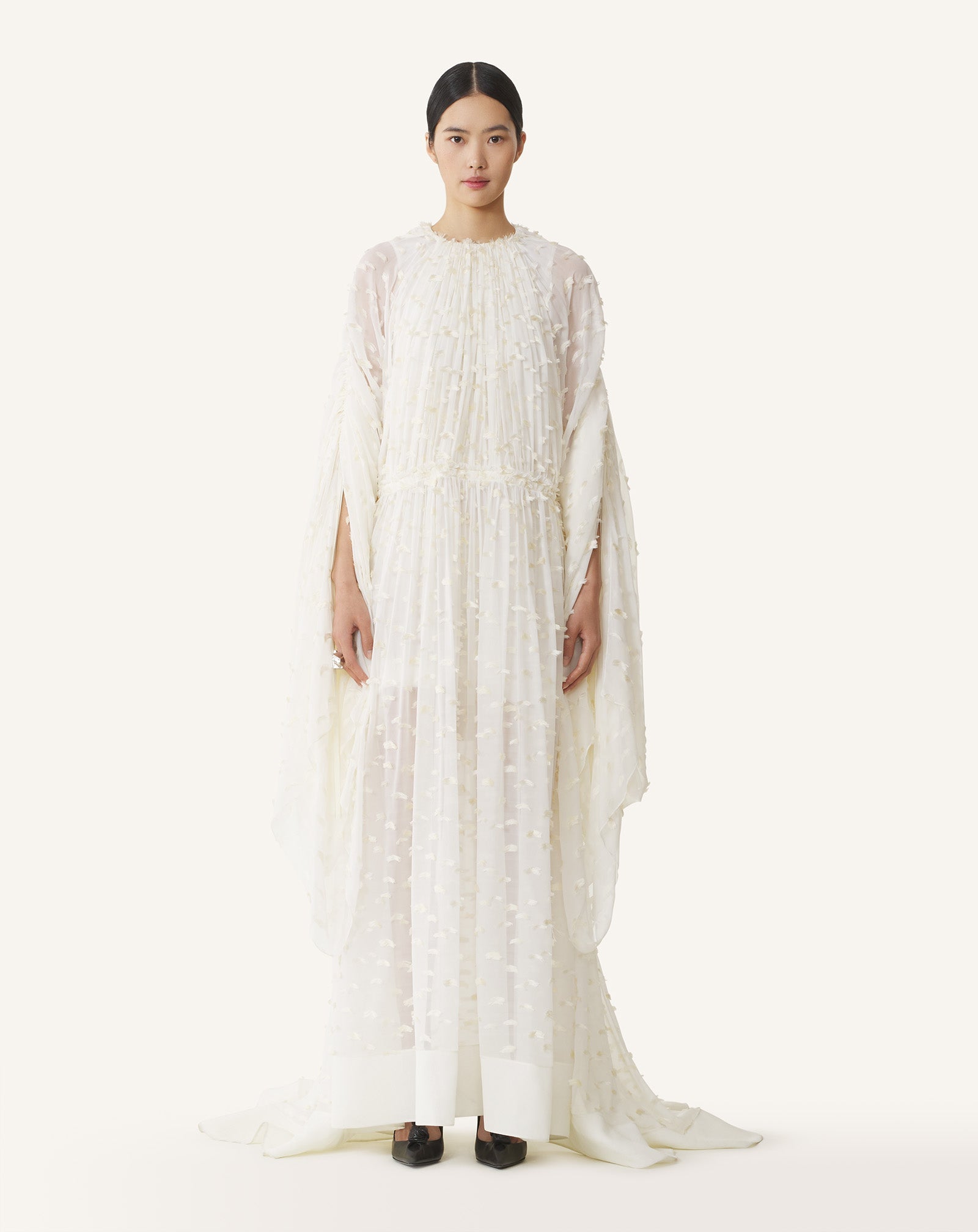 White Long Dress In Plumetis Silk | Lanvin Women