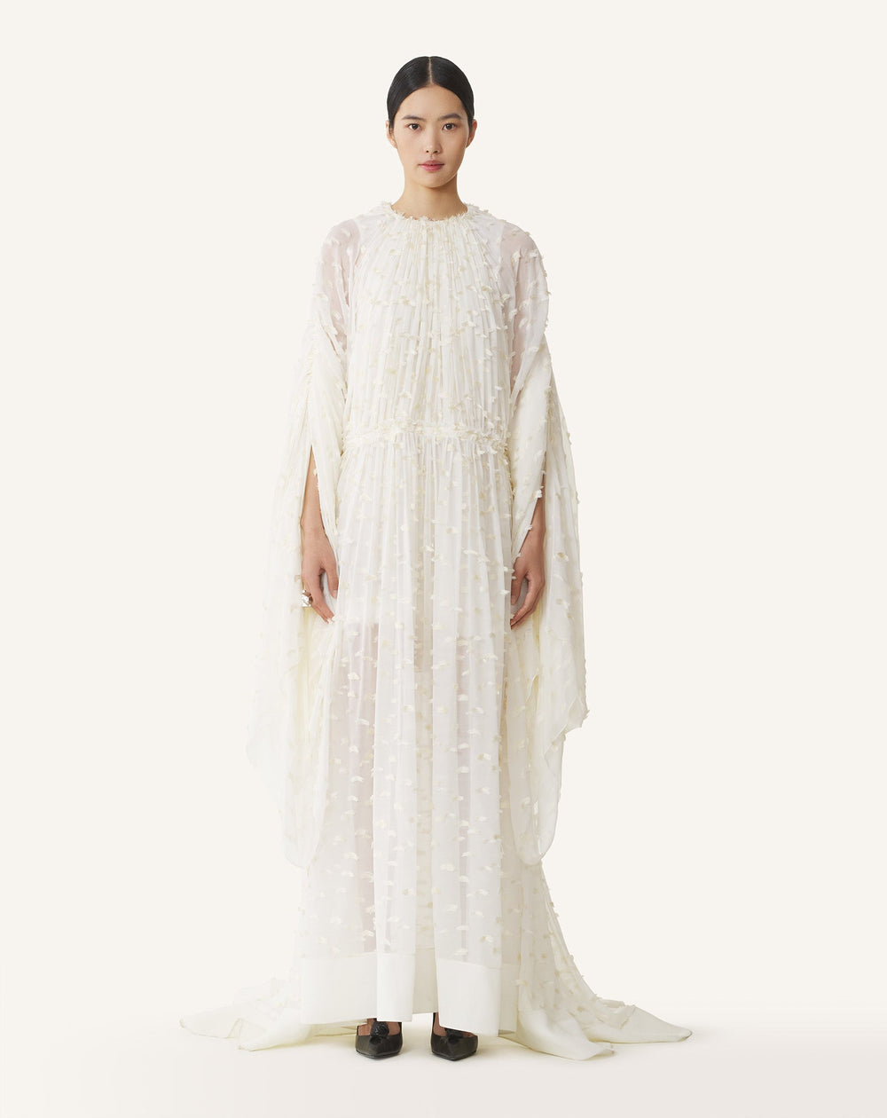 White Long Dress In Plumetis Silk | Lanvin Women