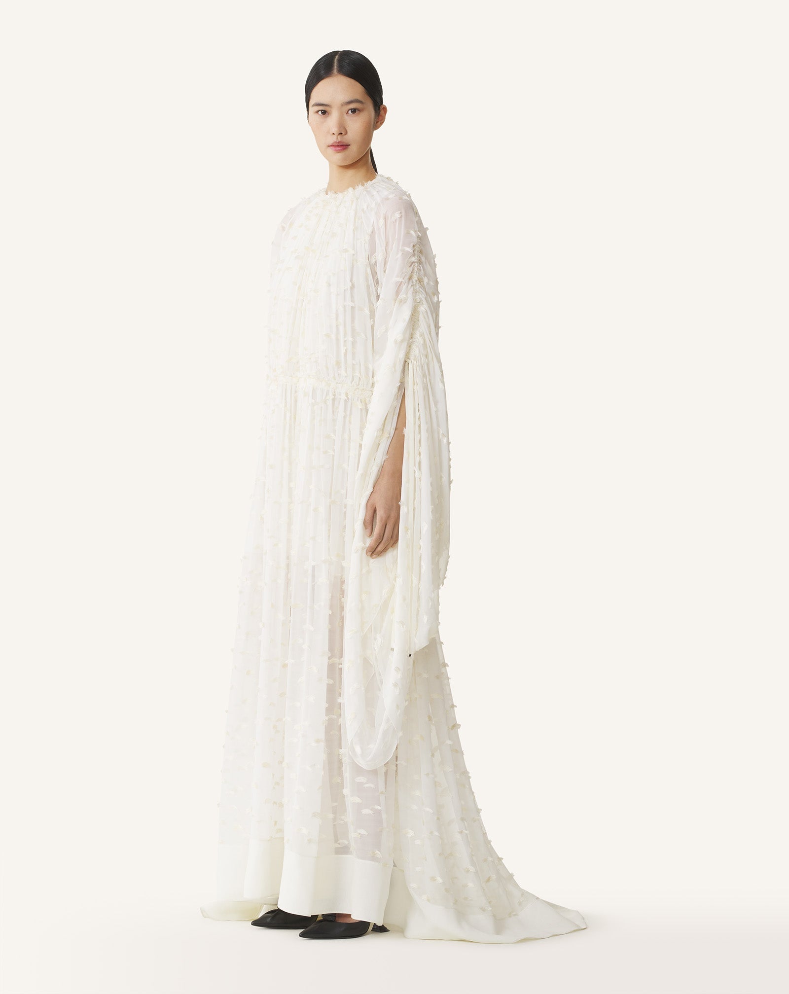 White Long Dress In Plumetis Silk | Lanvin Women