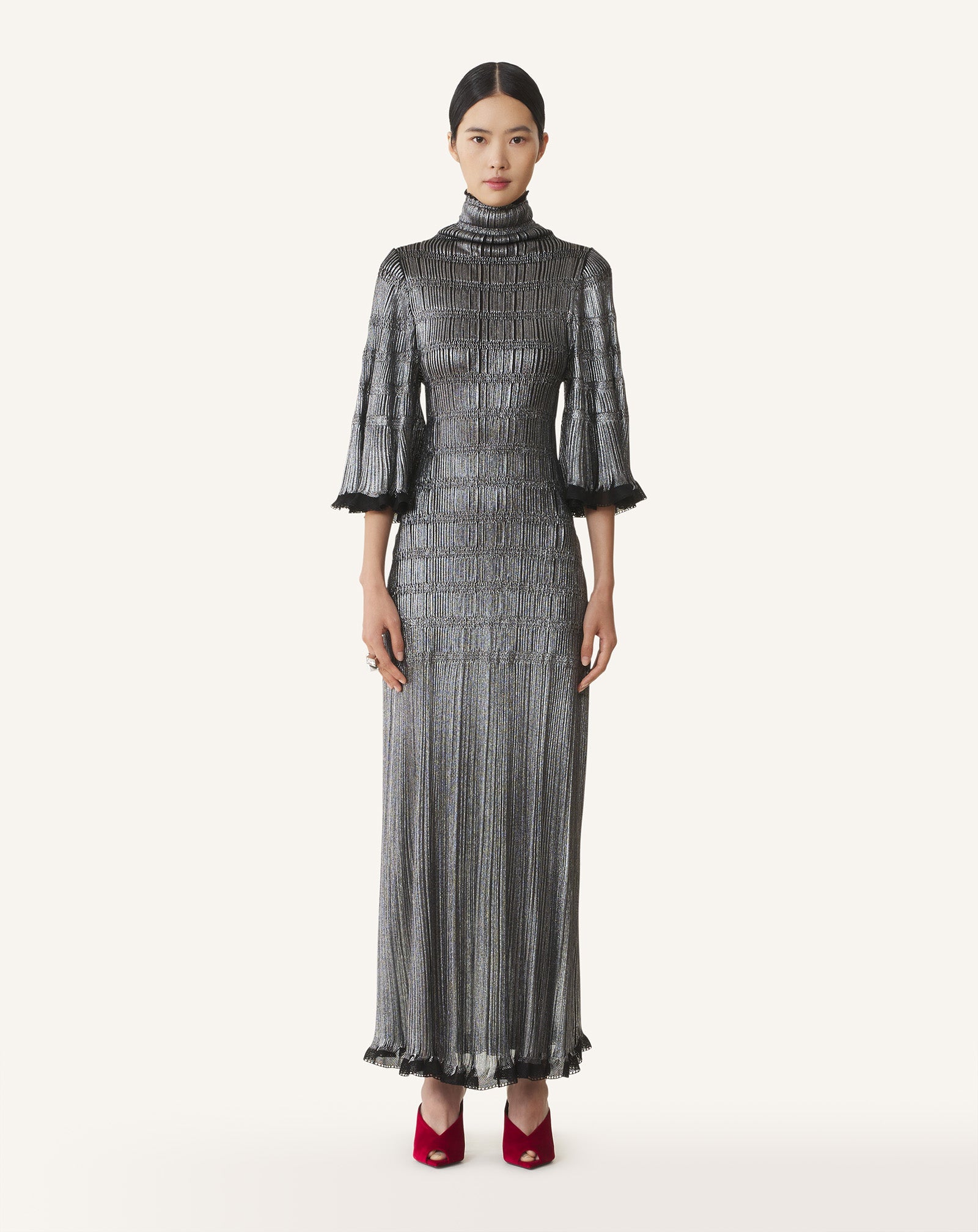 Black Midi Dress In Metallic Viscose | Lanvin Women