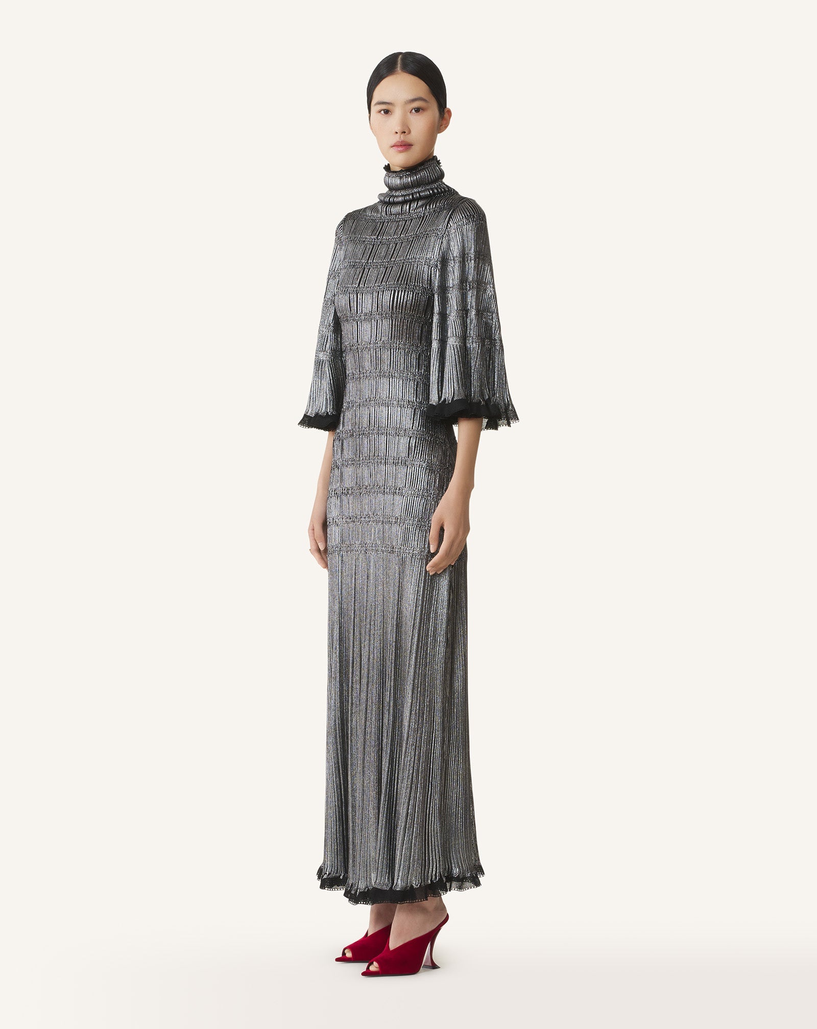 Black Midi Dress In Metallic Viscose | Lanvin Women