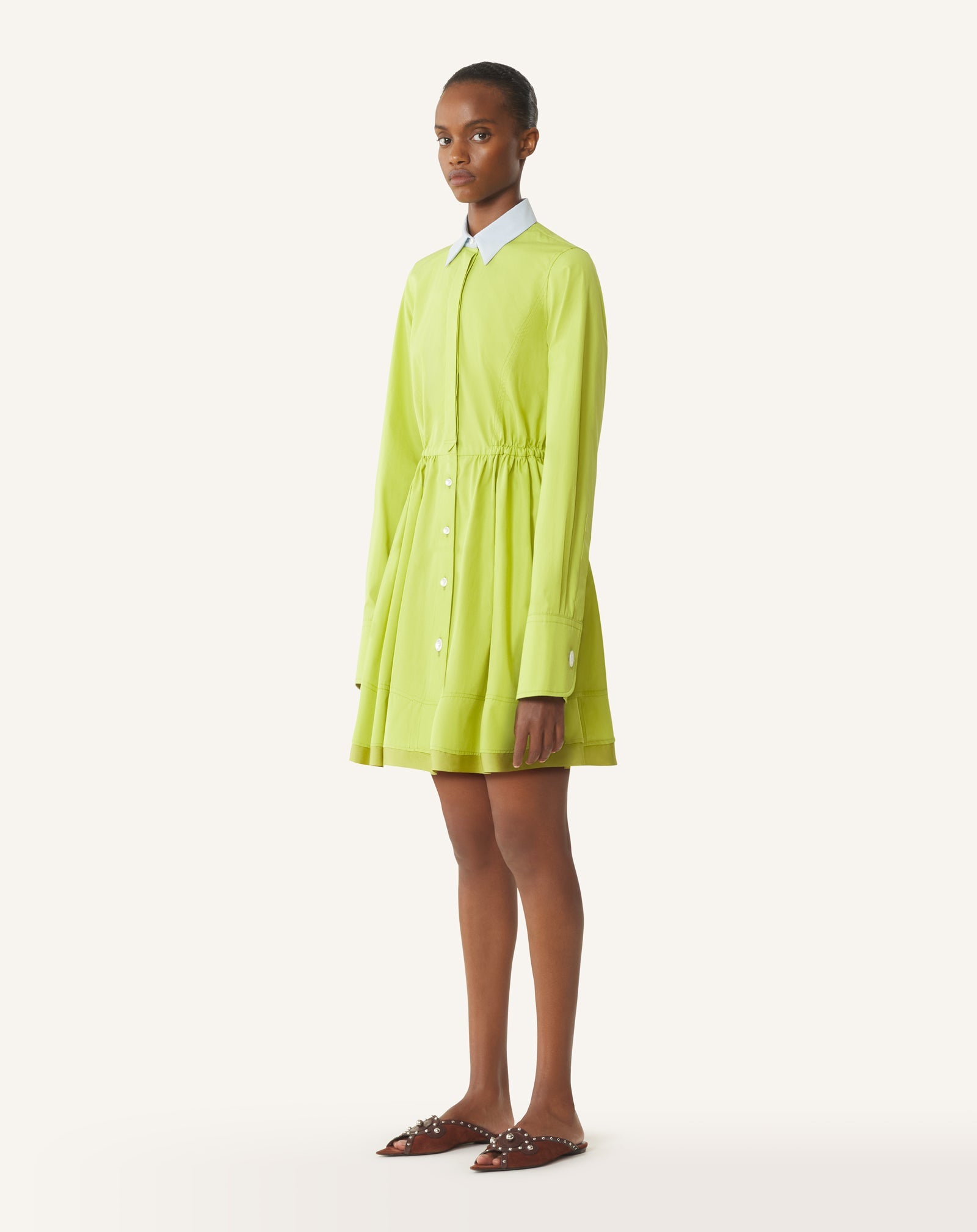 Robe Chemise Courte En Popeline De Coton Green | Lanvin Women