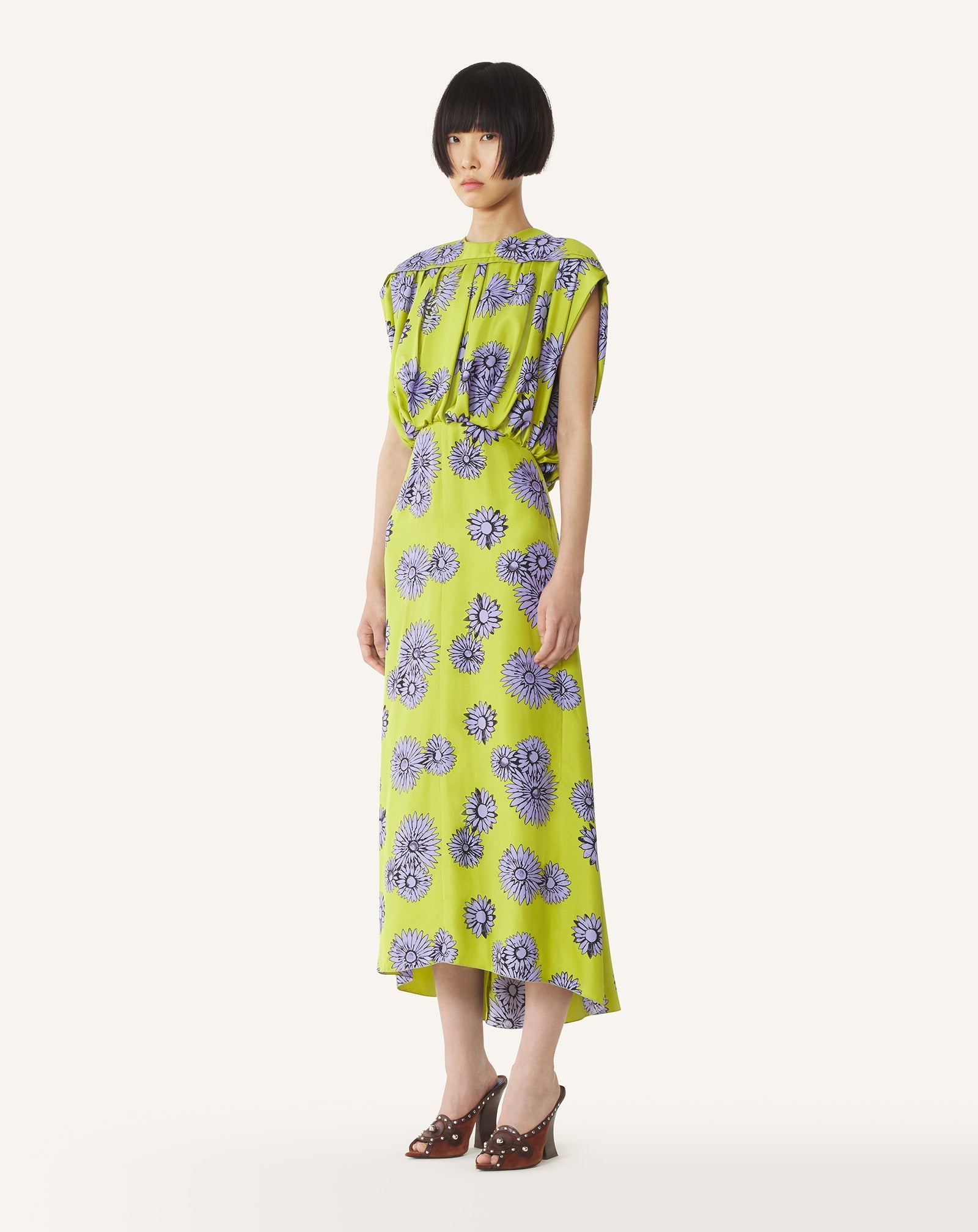 Robe Midi En Soie Imprimée Green | Lanvin Women