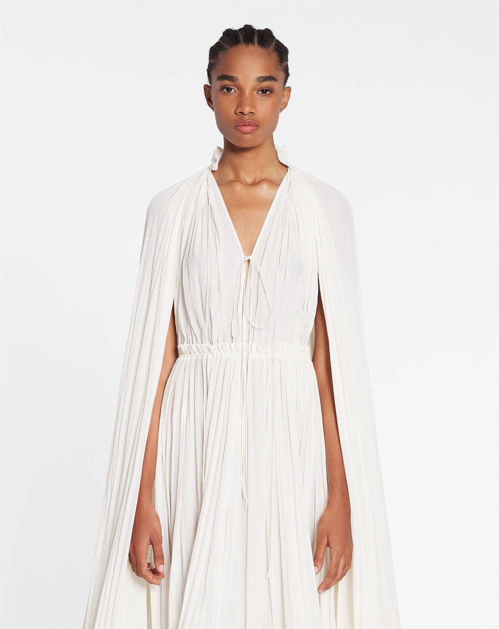 White Long Charmeuse Ruffle Dress | Lanvin Women