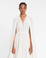 White Long Charmeuse Ruffle Dress | Lanvin Women