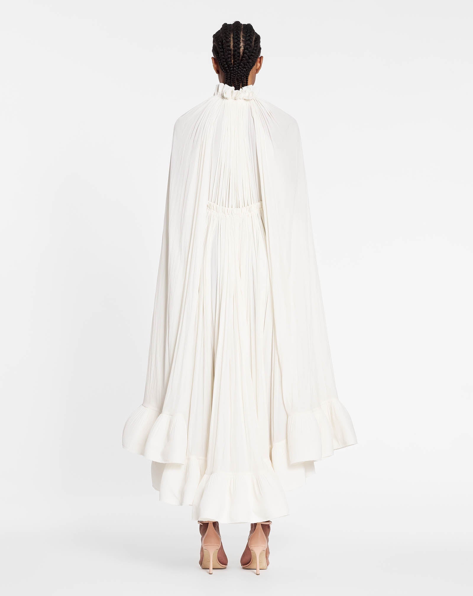 White Long Charmeuse Ruffle Dress | Lanvin Women