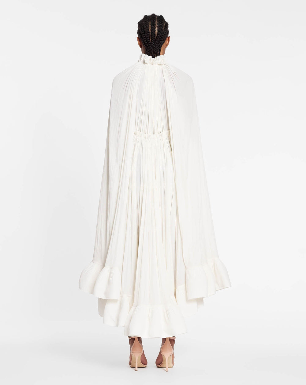 White Long Charmeuse Ruffle Dress | Lanvin Women
