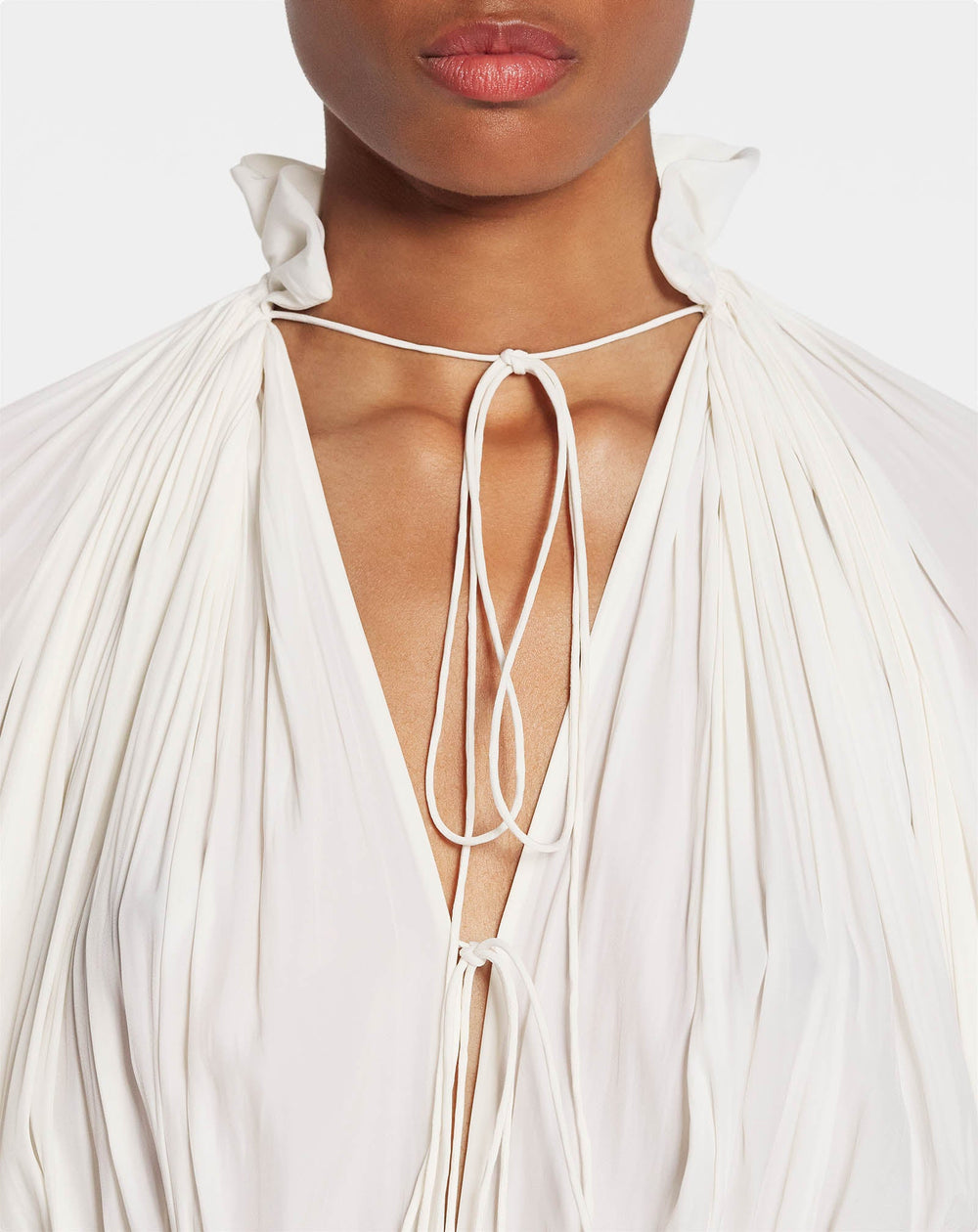 White Long Charmeuse Ruffle Dress | Lanvin Women