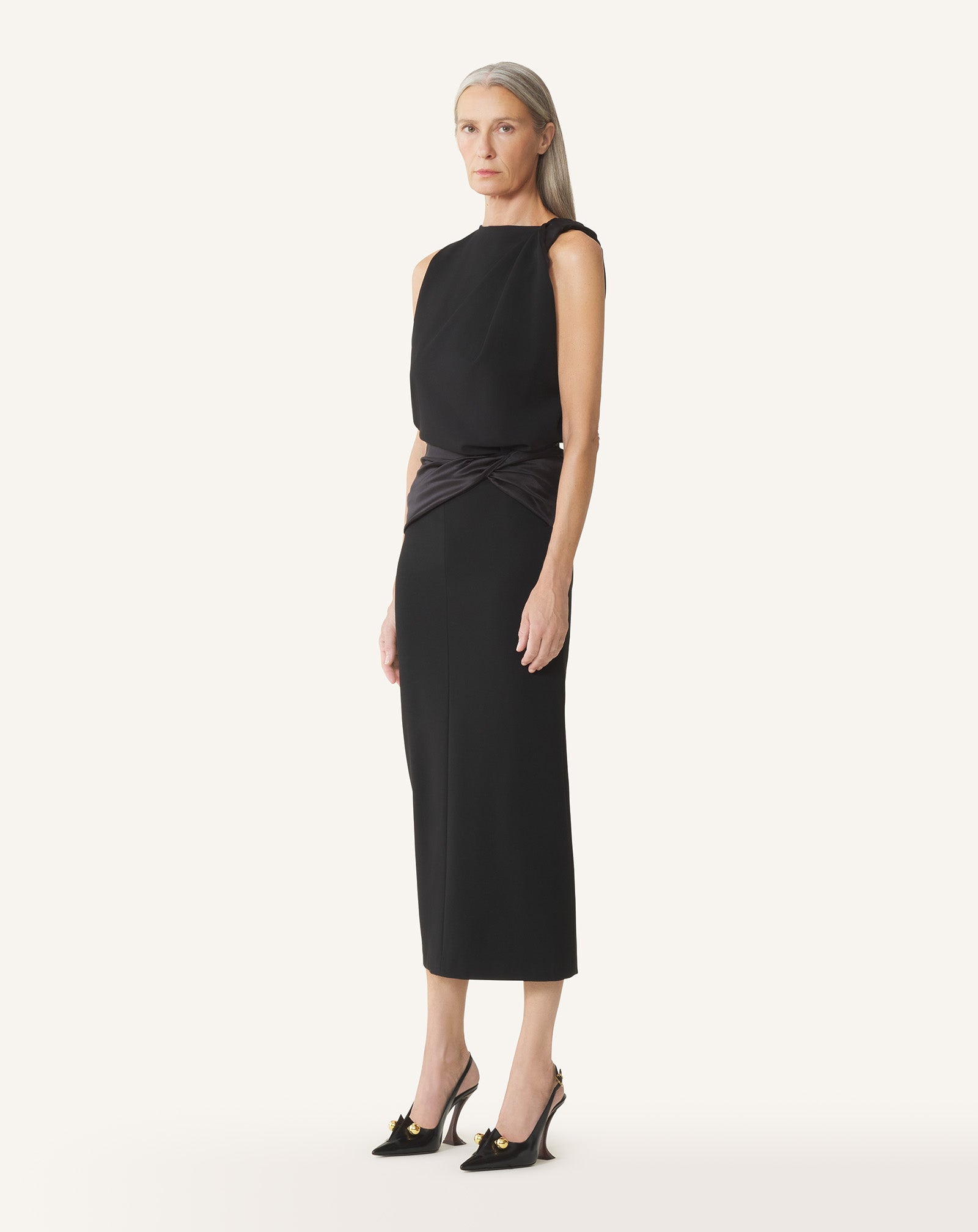 Robe Midi En Jersey Et Satin Black | Lanvin Women