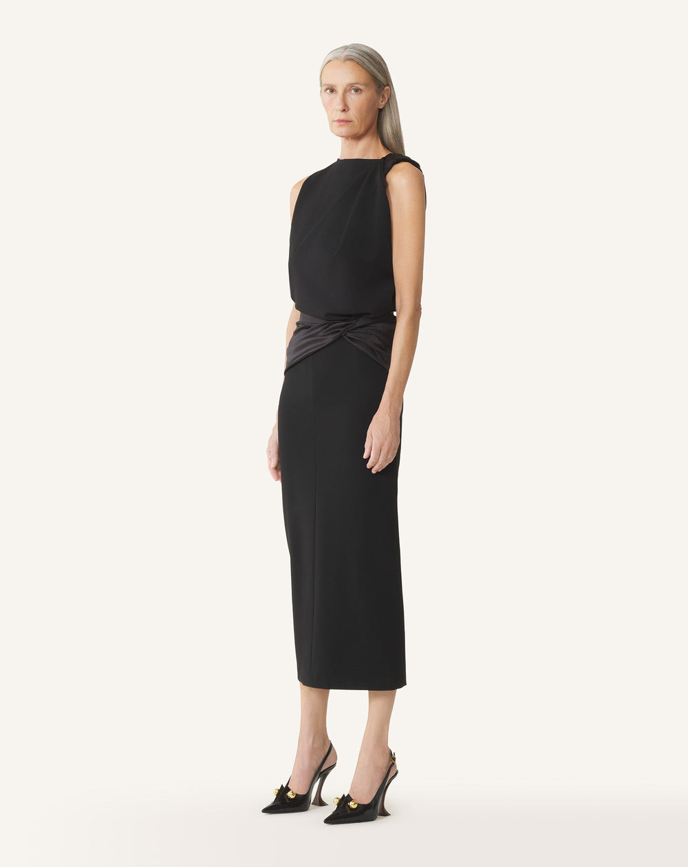Robe Midi En Jersey Et Satin Black | Lanvin Women