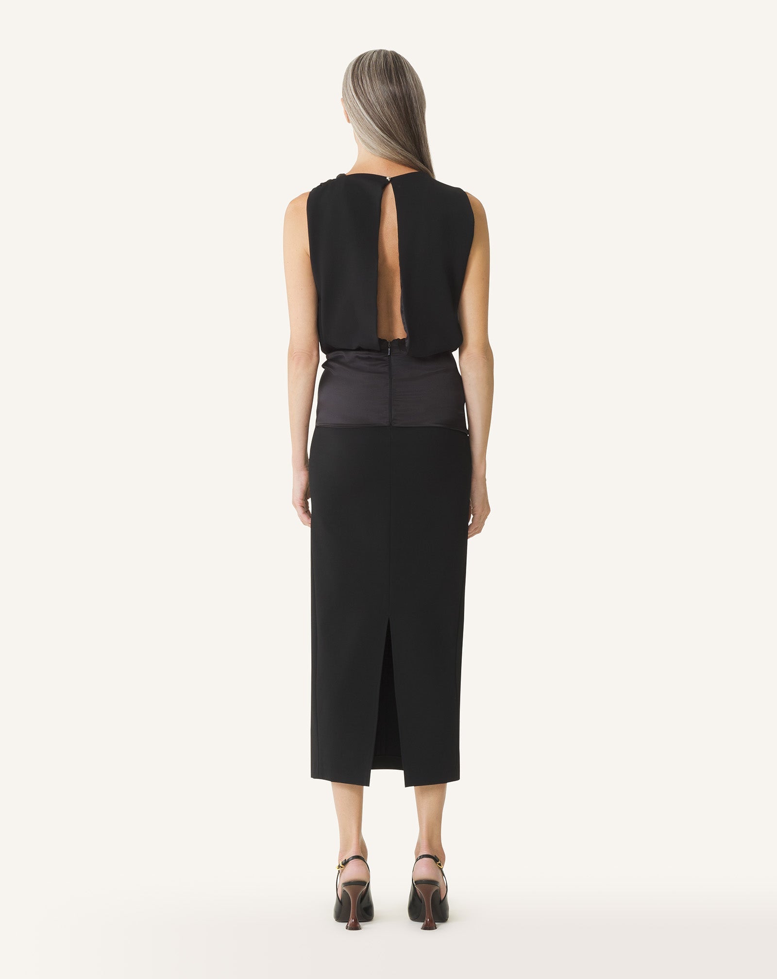 Robe Midi En Jersey Et Satin Black | Lanvin Women