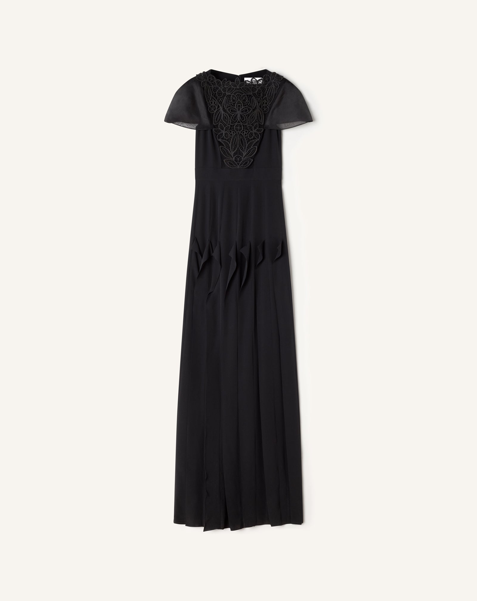 Robe À Plastron Brodé En Georgette De Soie Black | Lanvin Women
