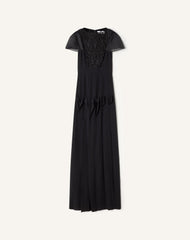 Robe À Plastron Brodé En Georgette De Soie Black | Lanvin Women