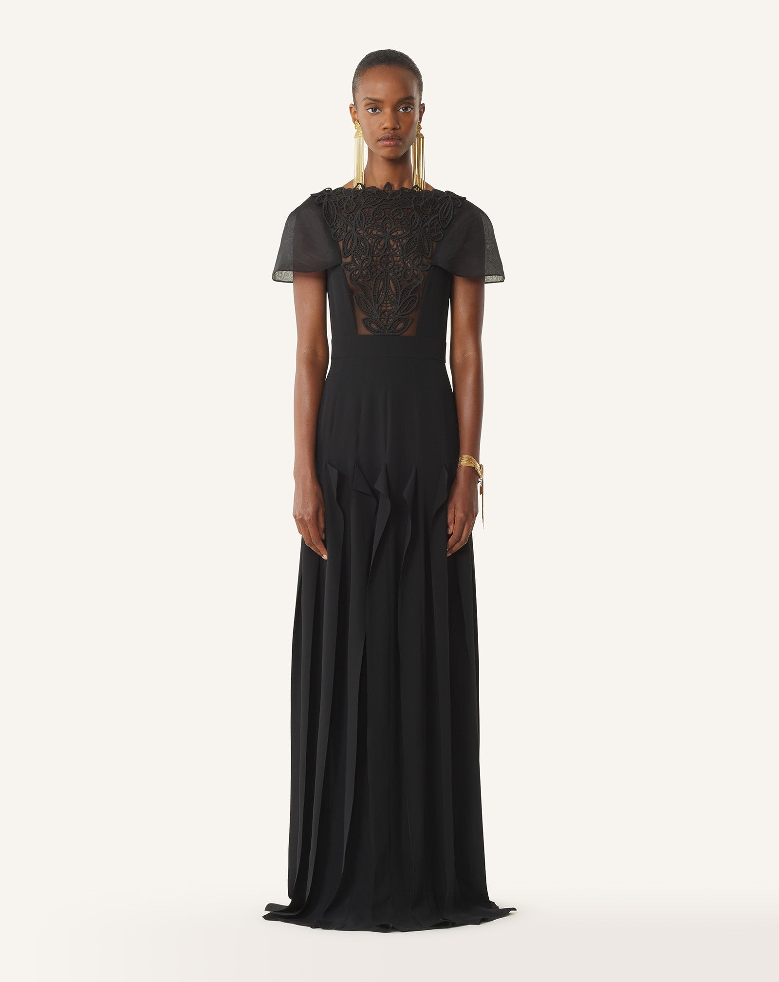 Robe À Plastron Brodé En Georgette De Soie Black | Lanvin Women