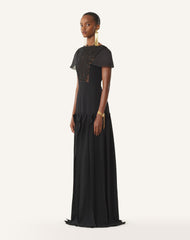 Robe À Plastron Brodé En Georgette De Soie Black | Lanvin Women
