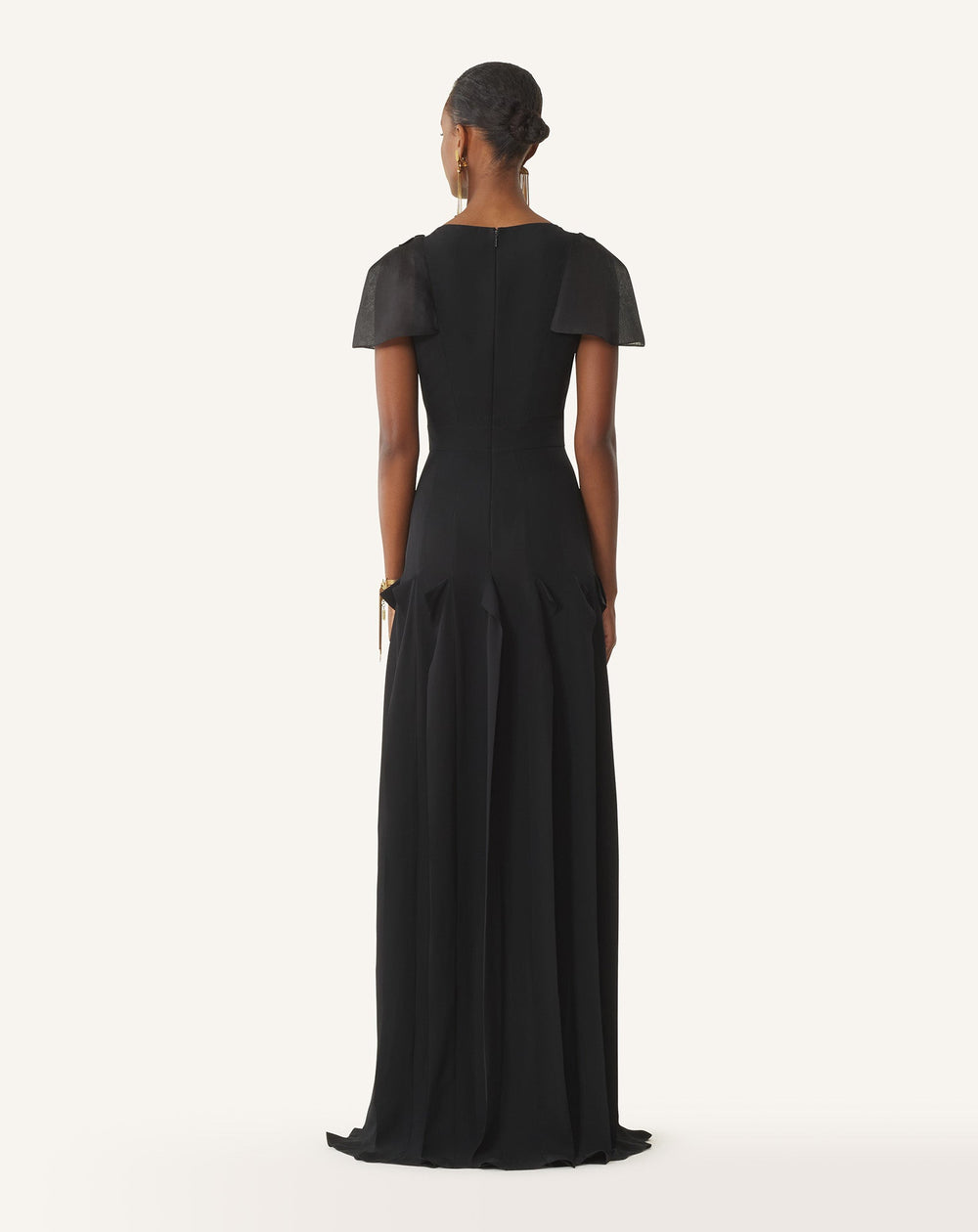 Robe À Plastron Brodé En Georgette De Soie Black | Lanvin Women