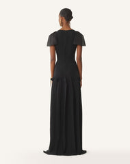 Robe À Plastron Brodé En Georgette De Soie Black | Lanvin Women