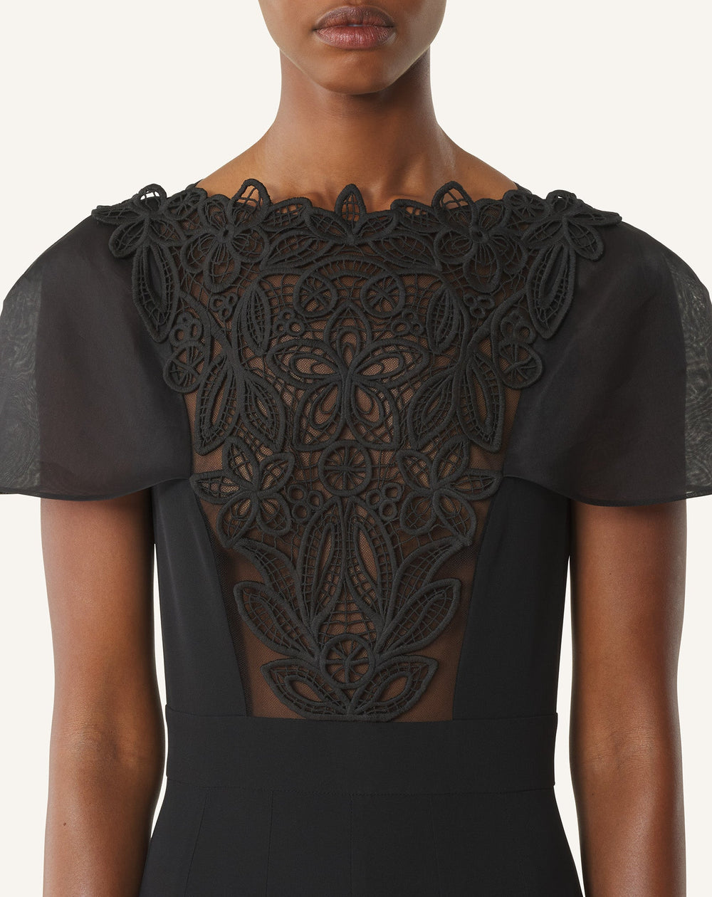 Robe À Plastron Brodé En Georgette De Soie Black | Lanvin Women
