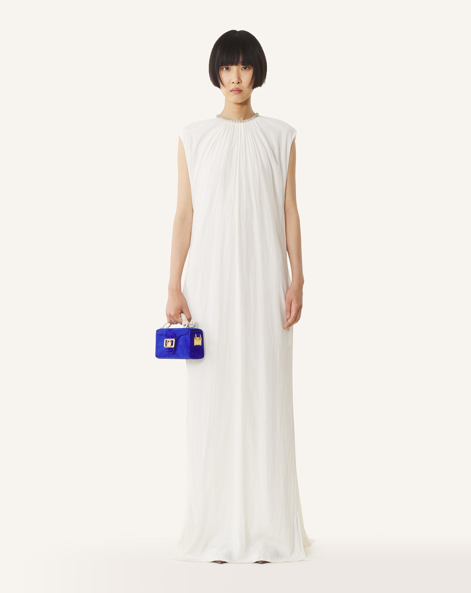 Robe Brodée En Charmeuse White | Lanvin Women