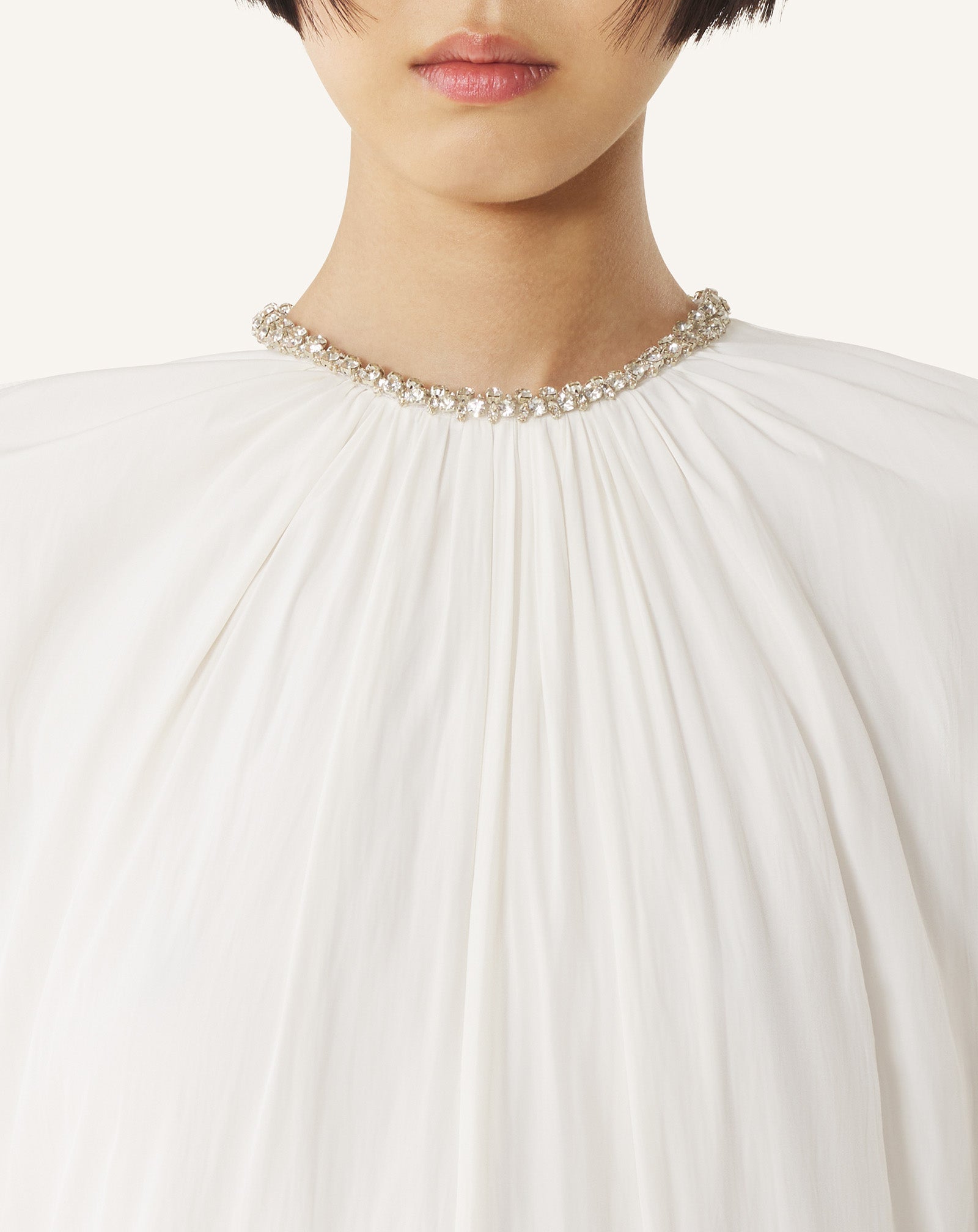 Robe Brodée En Charmeuse White | Lanvin Women