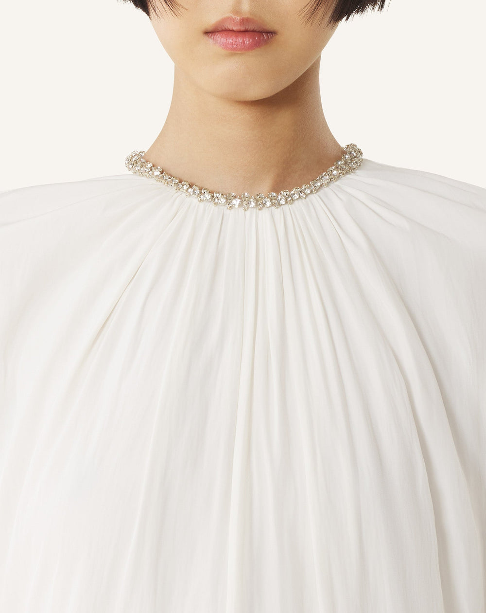 Robe Brodée En Charmeuse White | Lanvin Women