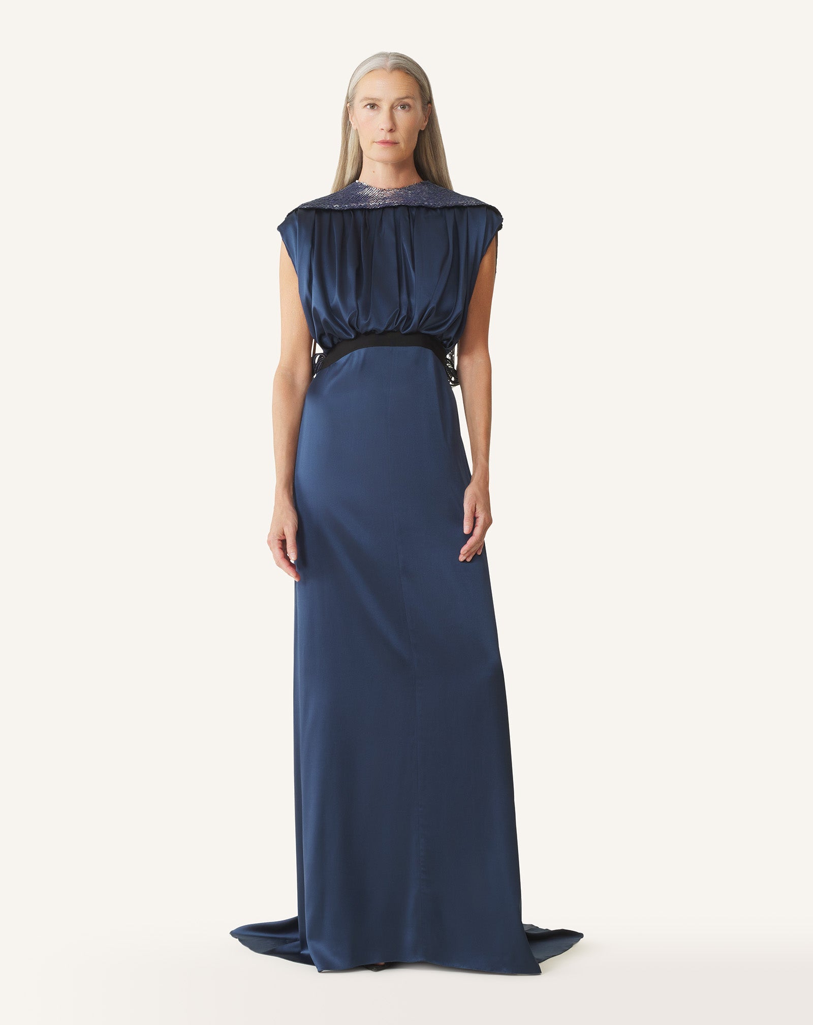 Robe À Dos Brodé En Satin De Soie Blue | Lanvin Women