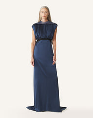 Robe À Dos Brodé En Satin De Soie Blue | Lanvin Women