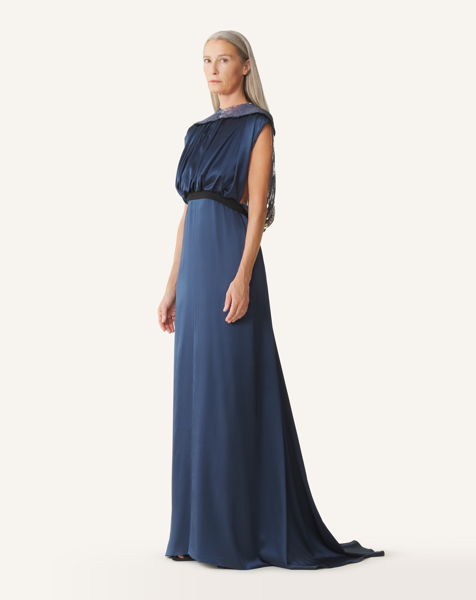 Robe À Dos Brodé En Satin De Soie Blue | Lanvin Women