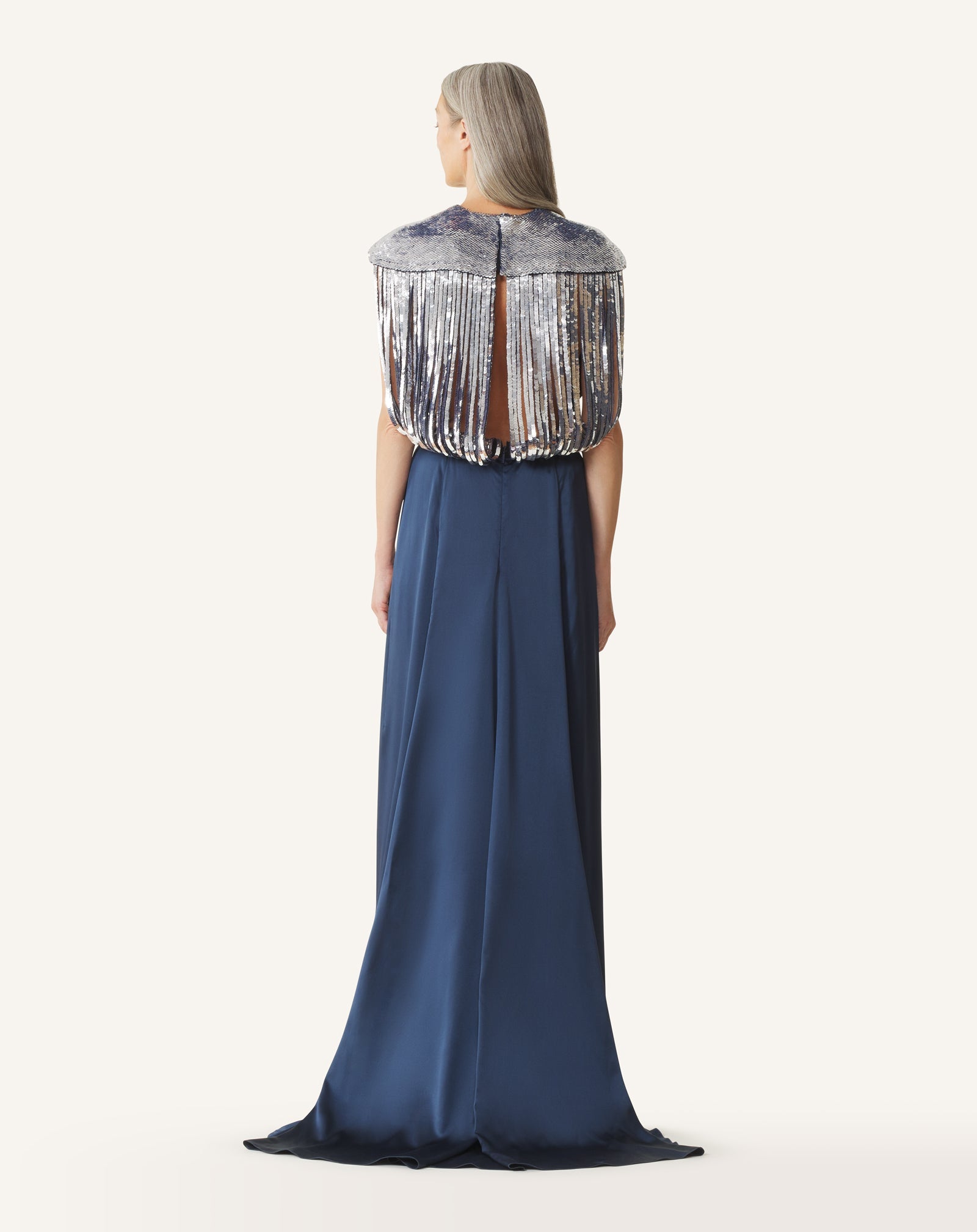 Robe À Dos Brodé En Satin De Soie Blue | Lanvin Women