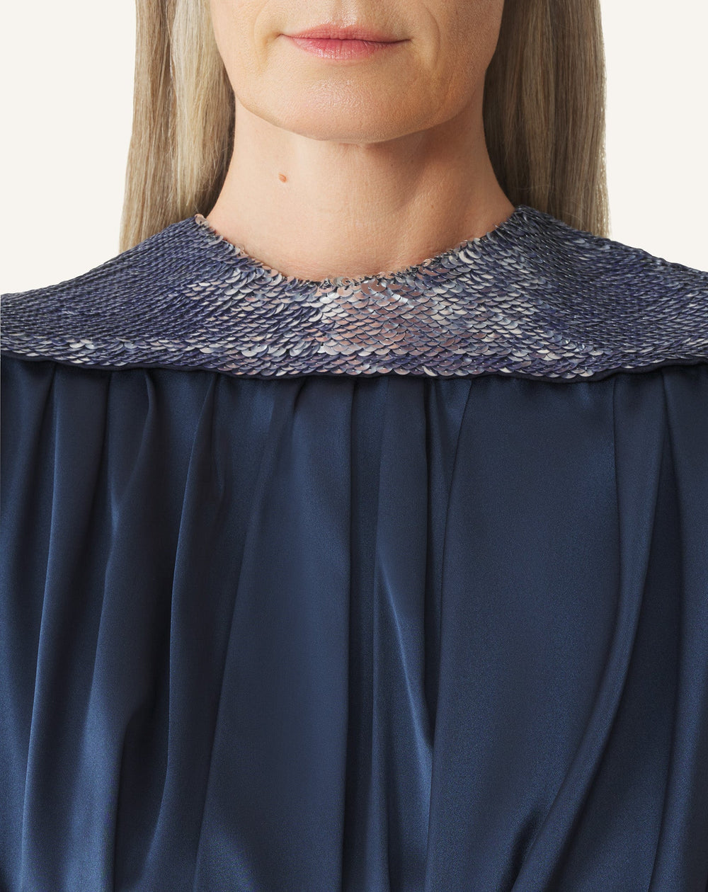 Robe À Dos Brodé En Satin De Soie Blue | Lanvin Women