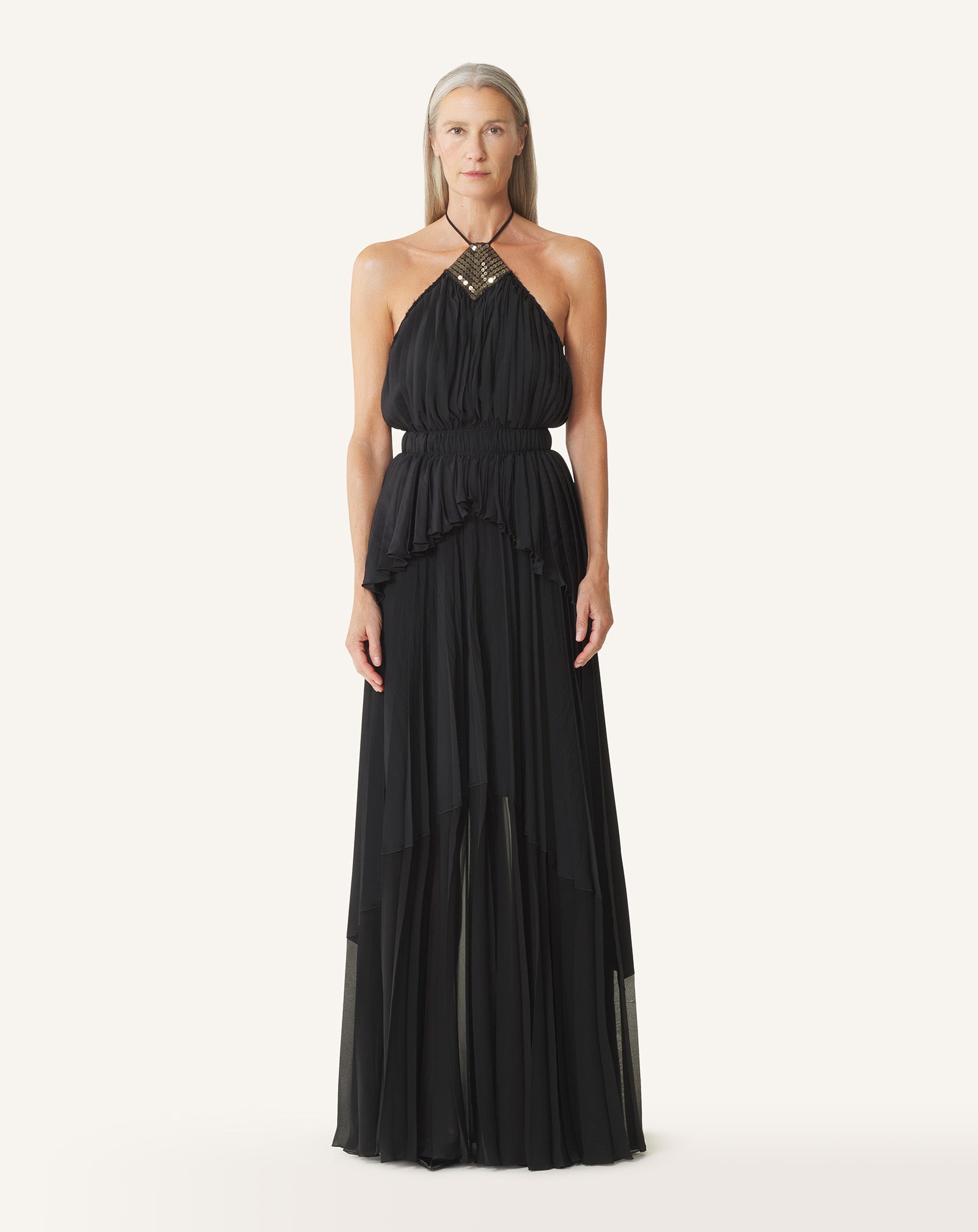 Robe Brodée En Soie Et Charmeuse Black | Lanvin Women
