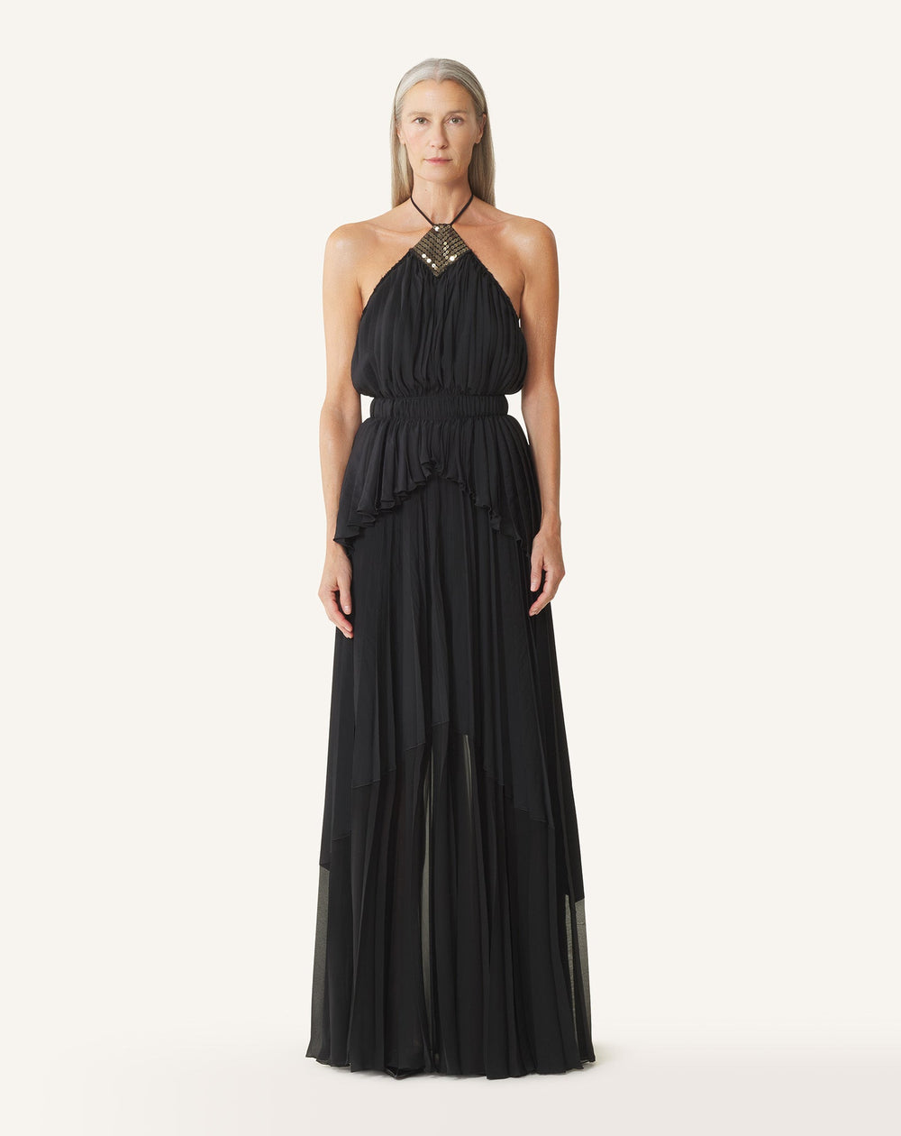 Robe Brodée En Soie Et Charmeuse Black | Lanvin Women