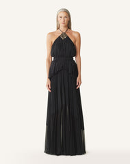 Robe Brodée En Soie Et Charmeuse Black | Lanvin Women