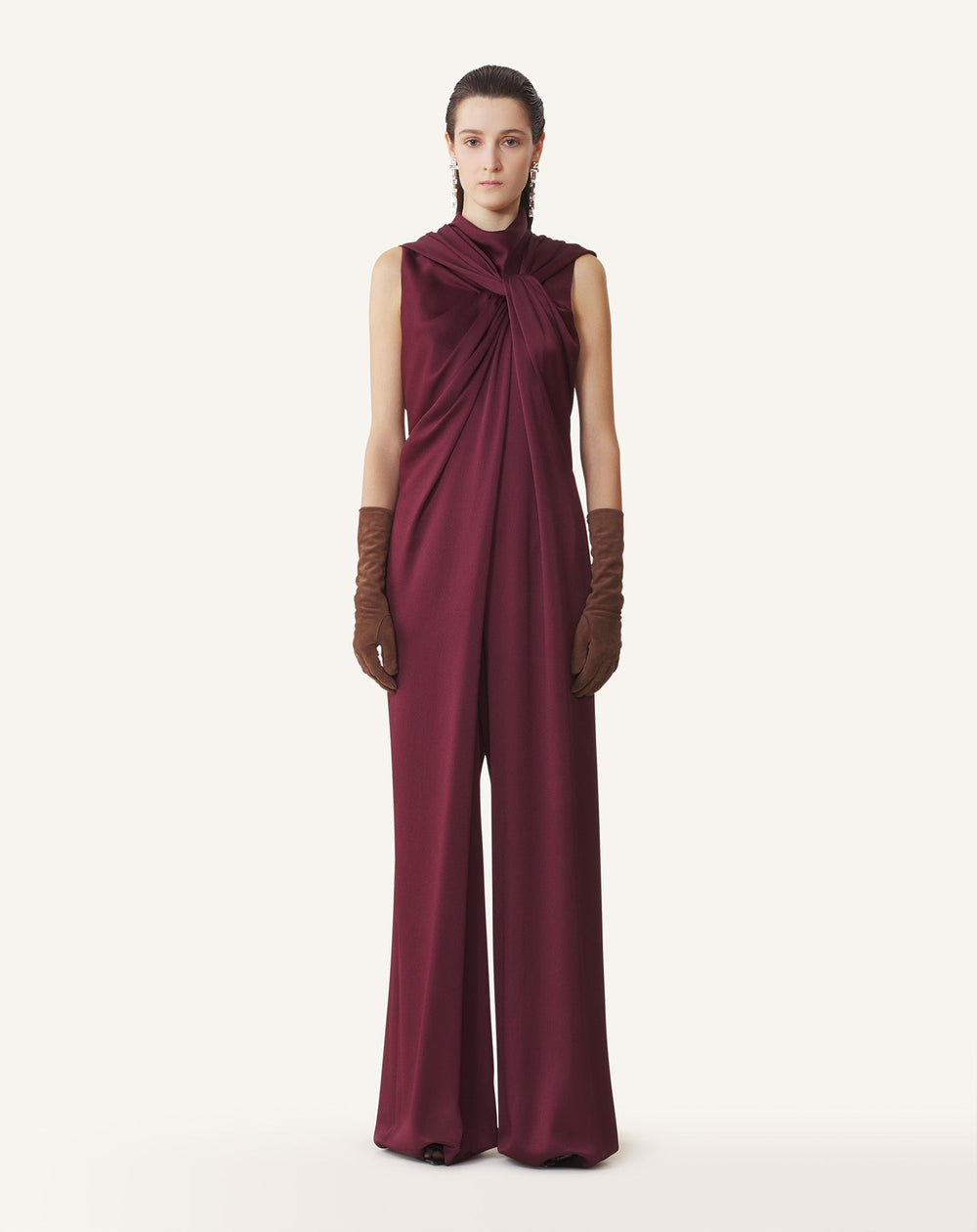 Brown Long Jumpsuit In Satin | Lanvin Women
