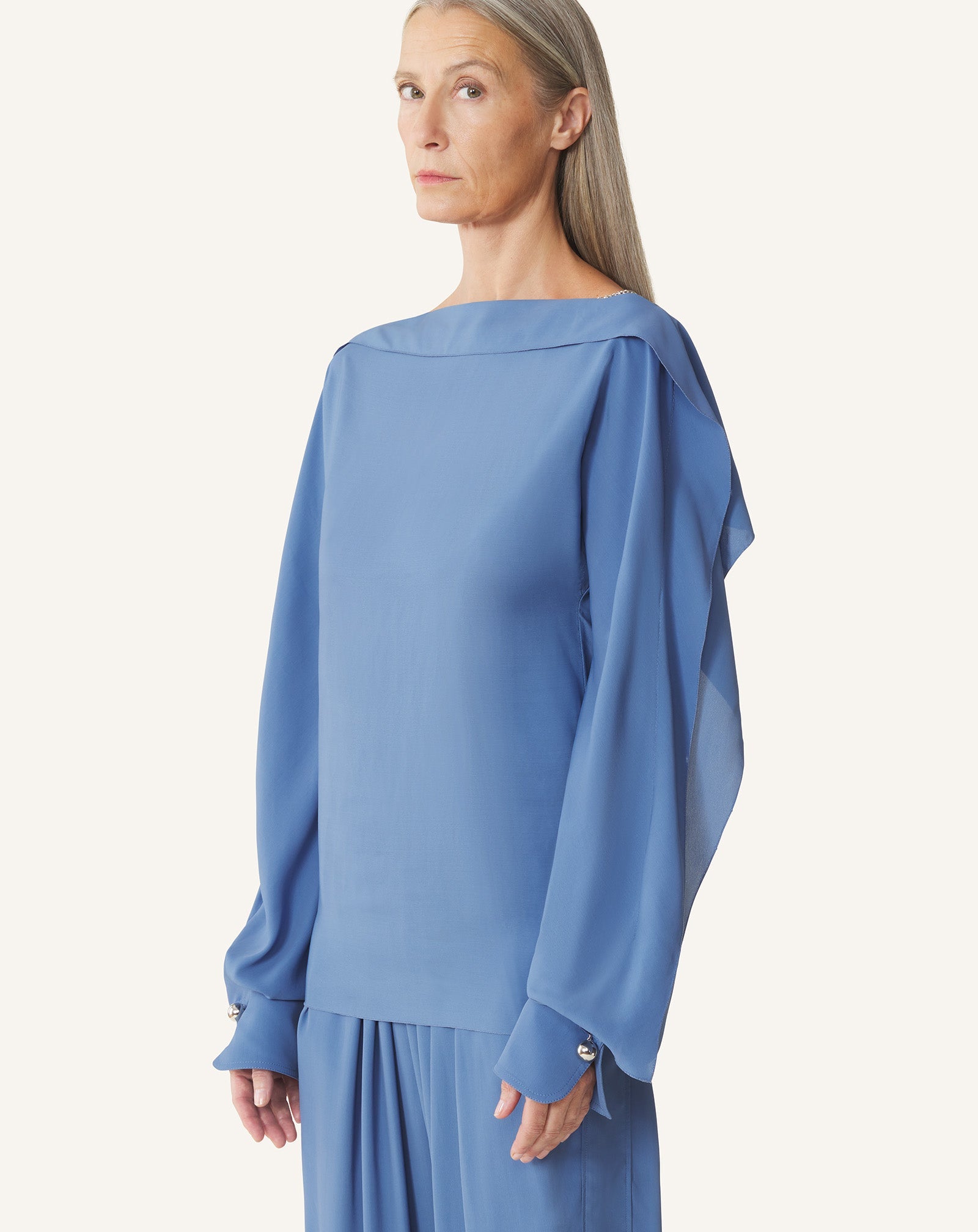 Haut À Manches Longues En Crêpe De Chine Blue | Lanvin Women