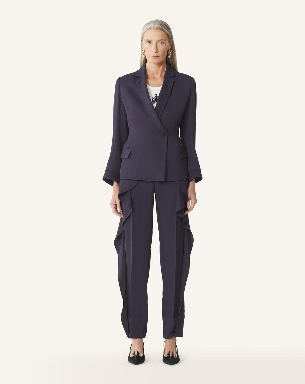 Pantalon À Volants En Twill Blue | Lanvin Women