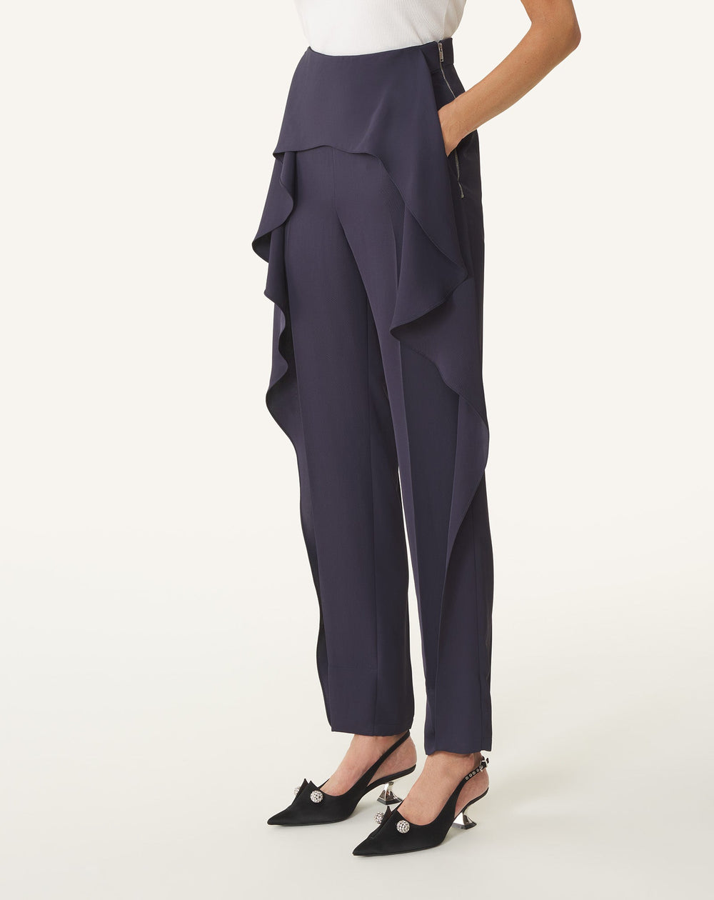 Pantalon À Volants En Twill Blue | Lanvin Women