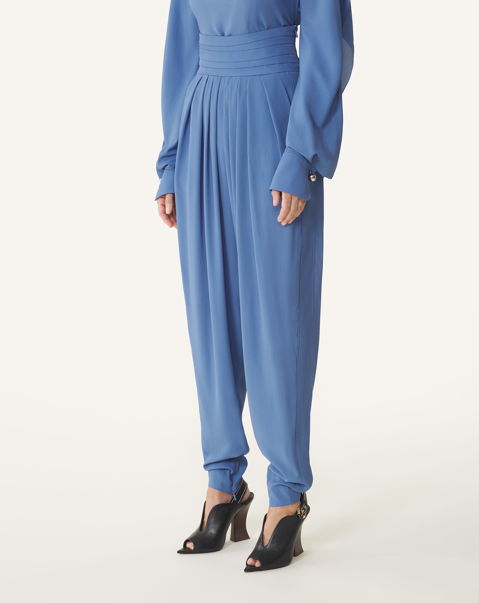 Pantalon Drapé En Crêpe De Chine Blue | Lanvin Women