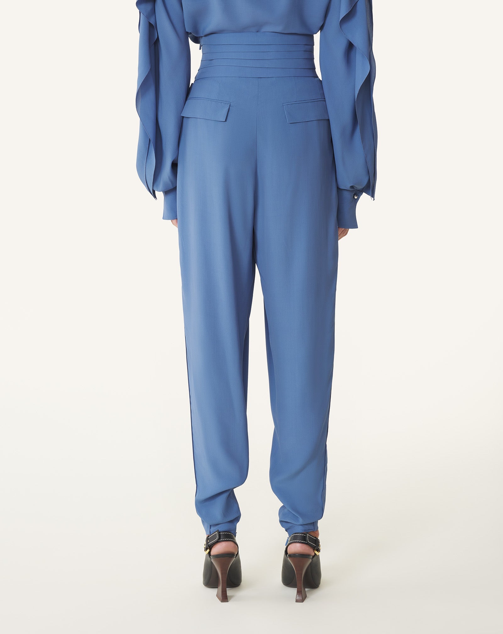 Pantalon Drapé En Crêpe De Chine Blue | Lanvin Women
